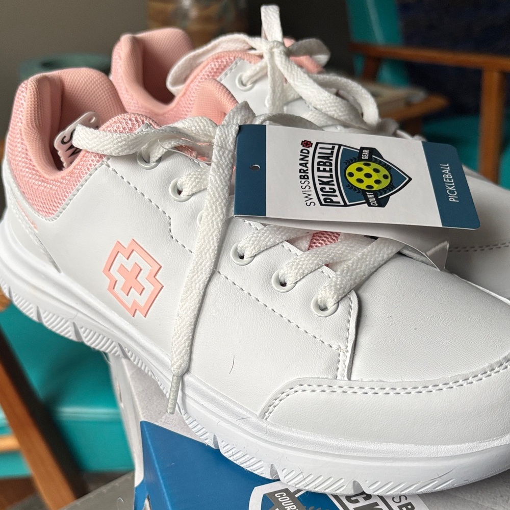 K-Swiss White and Pink Athletic Shoes